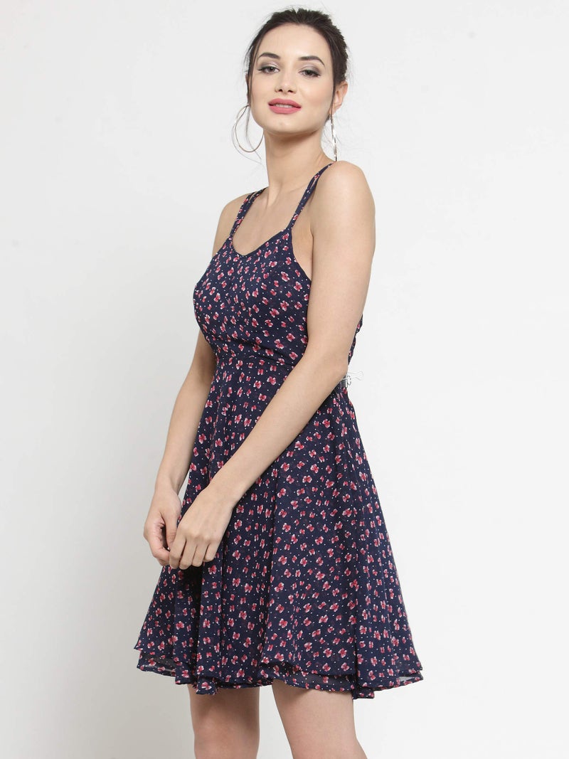 Sera Women's Navy Blue Criss Cross Back fit and Flare Dress - Image 4