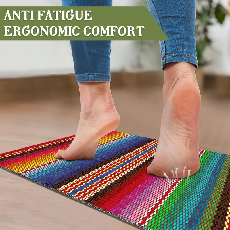 SPUNKER Front Door Mat,Mexican Indoor Outdoor Entrance Ethnic Stripes Rainbow Welcome Doormats,Non-Slip Low Profile Entryway Mats for Porch Patio 17''x30'' - Image 4