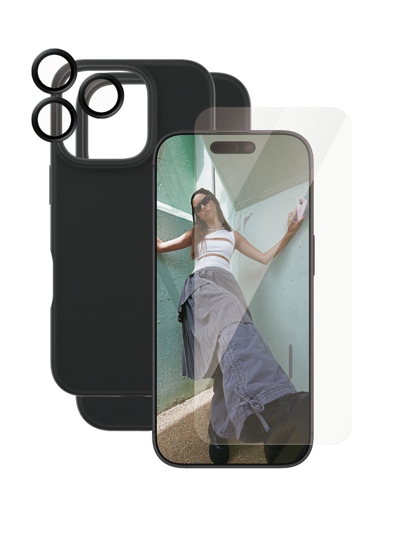 PanzerGlass CARE من PanzerGlass® حزمة 3 في 1 لهاتف iPhone 16 Pro، غلاف أنيق باللون الأسود، واقي شاشة بتصميم عريض للغاية، وواقي عدسة الكاميرا HoopsTM - مع مساعدة في التركيب لتسهيل التثبيت - Image 2