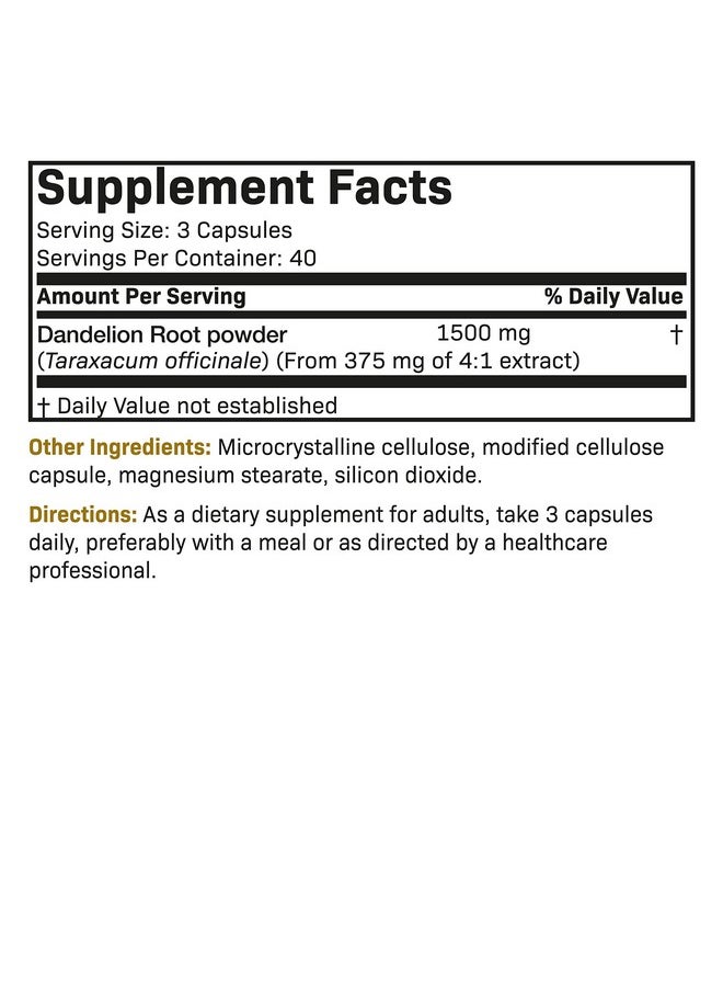 Dandelion Root 1500 Mg Per Serving Tradional Diuretic Herb Nongmo 120 Vegetarian Capsules - pzsku/ZA40434DE7BF551252D12Z/45/_/1695134229/3a22b9c6-45a8-49ee-839f-6d4525268e89