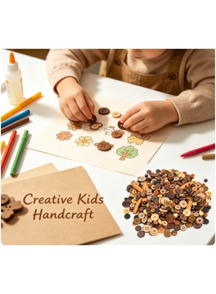 OASIS-TH 500-600 PCS Natural Wood & Coconut Shell Mixed Buttons, DIY Material Pack for Kids Button Art, Clothing Sewing, Handcraft Projects and Creative Decorations - Image 3