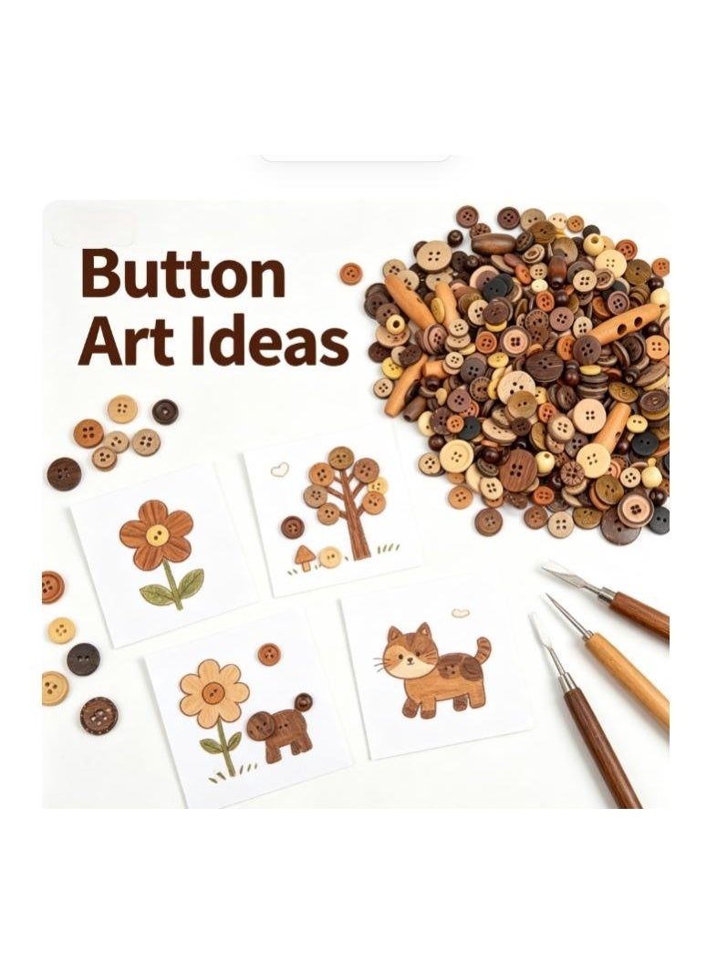 OASIS-TH 500-600 PCS Natural Wood & Coconut Shell Mixed Buttons, DIY Material Pack for Kids Button Art, Clothing Sewing, Handcraft Projects and Creative Decorations - Image 4