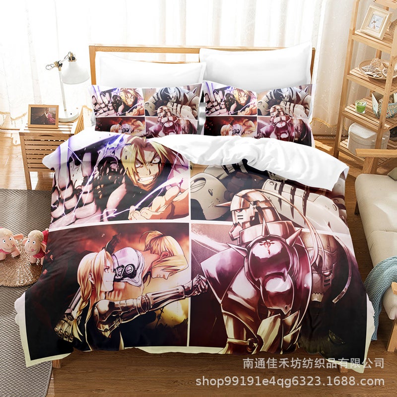 Cartoon Steel Alchemist Cartoon Animation Digital Printing Quilt Cover Three-Piece Bedding Kit - Image 1