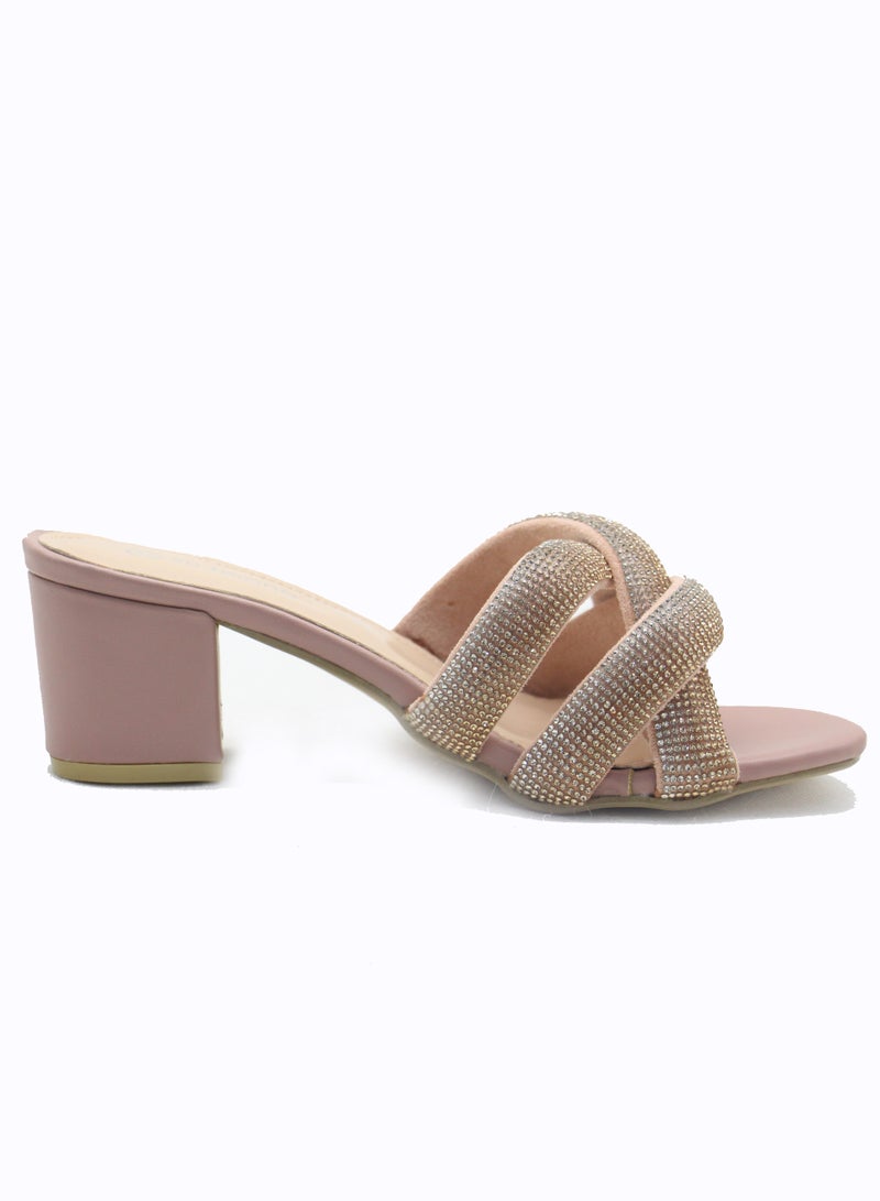 SD.Felano Women’s Glitter Strap Slip-On Sandals – Open-Toe Block Heel Mules with Twisted Rhinestone Upper, Cushioned Insole and Elegant Design for Casual and Evening Wear - Image 1