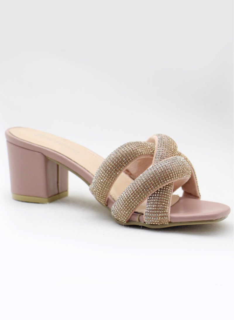 SD.Felano Women’s Glitter Strap Slip-On Sandals – Open-Toe Block Heel Mules with Twisted Rhinestone Upper, Cushioned Insole and Elegant Design for Casual and Evening Wear - Image 5