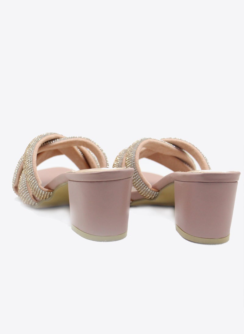 SD.Felano Women’s Glitter Strap Slip-On Sandals – Open-Toe Block Heel Mules with Twisted Rhinestone Upper, Cushioned Insole and Elegant Design for Casual and Evening Wear - Image 3