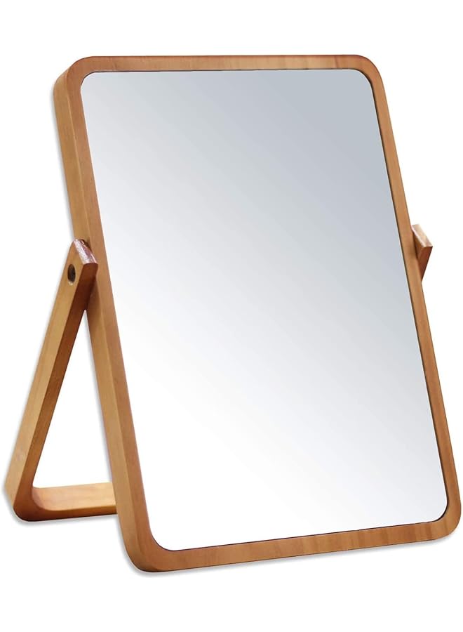 joyzzz Wood Table Vanity Makeup Mirror 360 Degree Swivel Mirror Single Sided Makeup Mirror Portable Table Tabletop Mirror High Definition Mirrors For Bedroom Living Room Makeup Desk  - Image 1