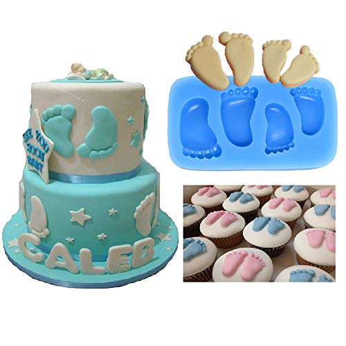 FOUR-C Silicone Embossing Mold Baby Feet Fondant and Gum Paste Mould Baby Footstep Silicone Fondant Molds Cupcake Tooper - Image 1