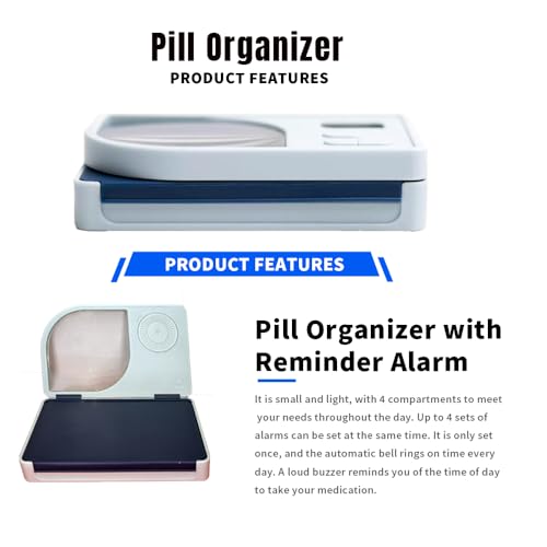 BARTER KINGS Pill Reminder，Pill Dispenser with Alarm，Equipped with Magnifying Glass，4 Reminder Alarms, Loud Sound,4 Large Compartments Portable Smart Pill Box - Image 2