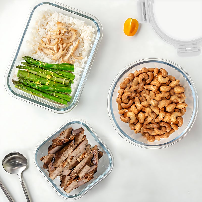 KOMUEE 30 Pieces Glass Food Storage Containers Set, Glass Meal Prep Containers Set with Snap Locking Lids, Airtight Glass lunch Containers, Microwave, Oven, Freezer & Dishwasher,White - Image 5