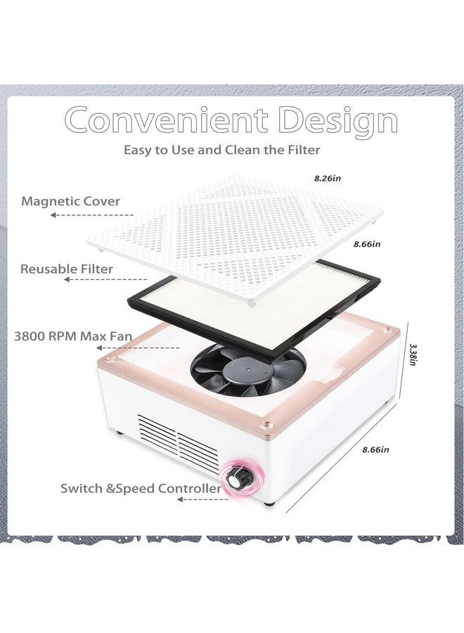 heemeei Nail Dust Collector, 60W Professional Nail Fan Dust Collector Vacuum With Reusable Filter And Cleaning Brush, Nail Dust Collector For Nail Drills Nails Tech Acrylic Gel Nails Polishing(White)…  - Image 5