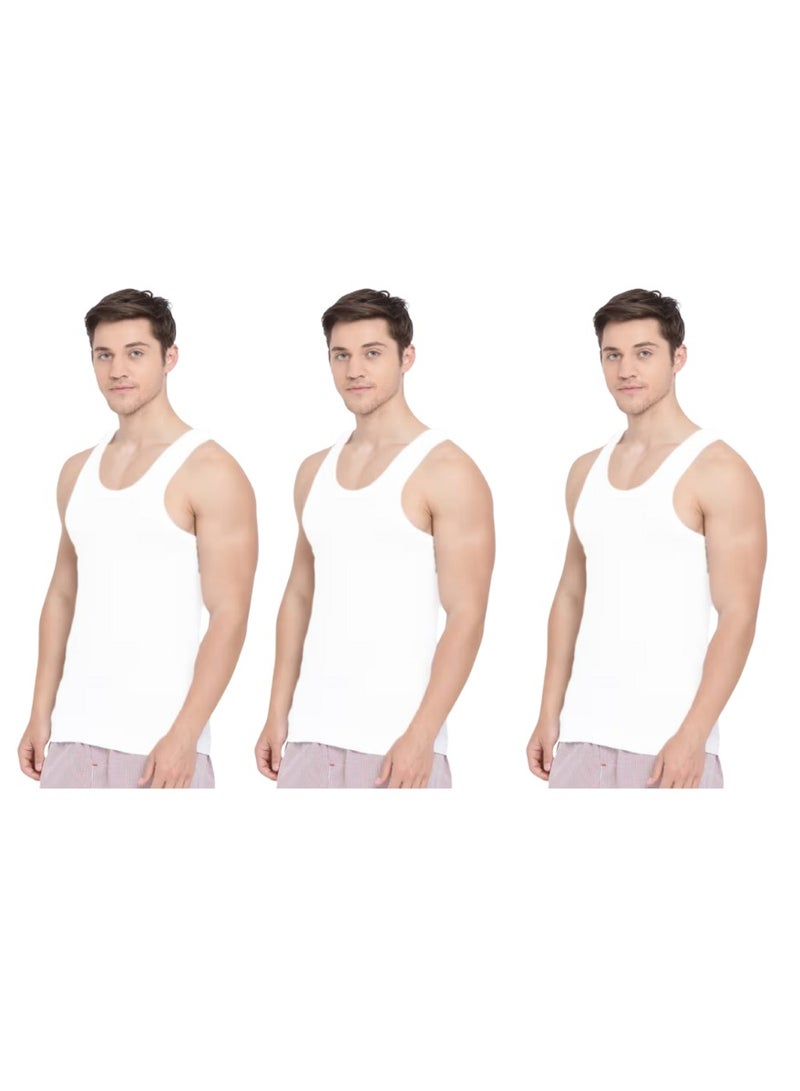 Lux Maestro Men's Cotton Innerwear White Sleeveless Vest | Pack of 3  - Image 1