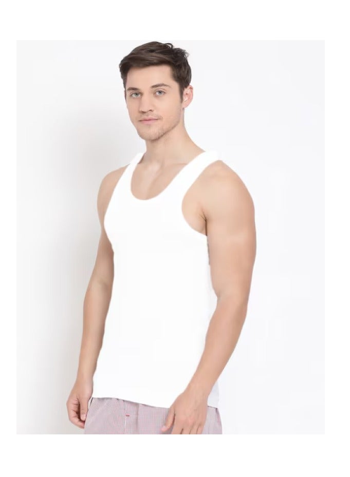 Lux Maestro Men's Cotton Innerwear White Sleeveless Vest | Pack of 3  - Image 2