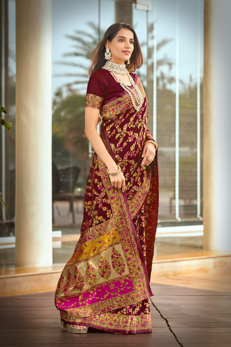 Glory Sarees Women's Kashmiri Cotton Woven Saree With Blouse Piece (Heritage_Silk111_Maroon) - Image 5