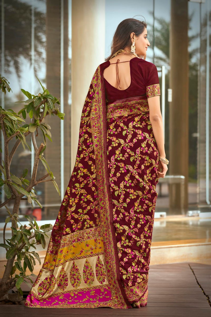 Glory Sarees Women's Kashmiri Cotton Woven Saree With Blouse Piece (Heritage_Silk111_Maroon) - Image 4