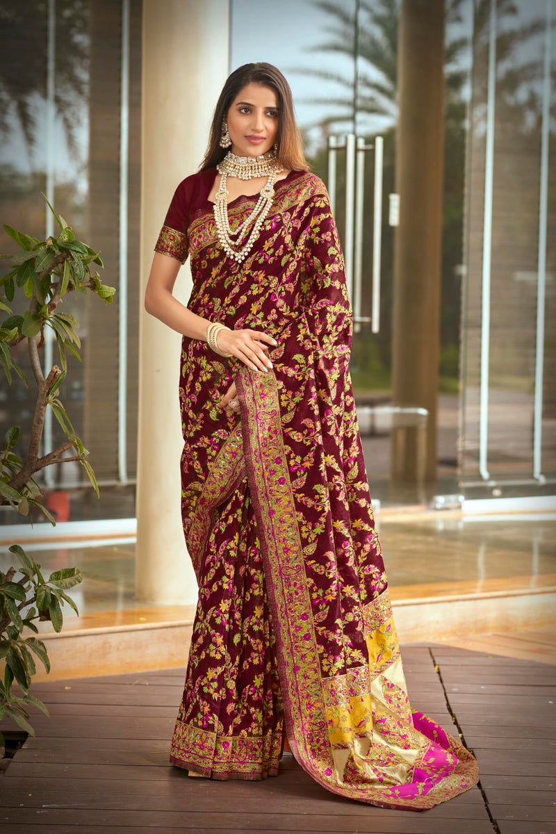 Glory Sarees Women's Kashmiri Cotton Woven Saree With Blouse Piece (Heritage_Silk111_Maroon) - Image 2