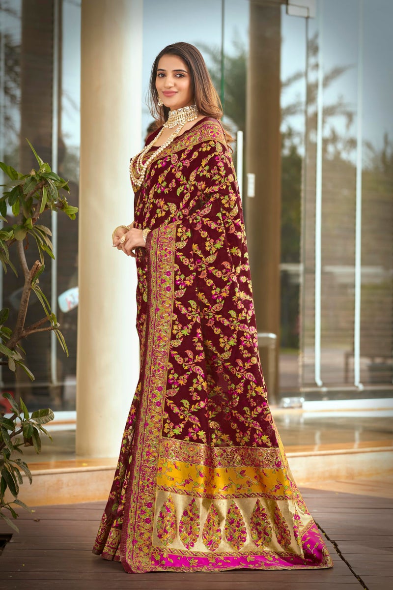 Glory Sarees Women's Kashmiri Cotton Woven Saree With Blouse Piece (Heritage_Silk111_Maroon) - Image 3
