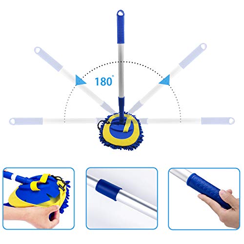 LeeLoon 2 in 1 Microfiber Car Wash Mop Mitt with 45" Aluminum Alloy Long Handle,Chenille Car Cleaning Kit Brush Duster with Scratch Free for Washing Car/Truck/RV,2 Mop Head and 1 Towels and Air Vent Duster - Image 4