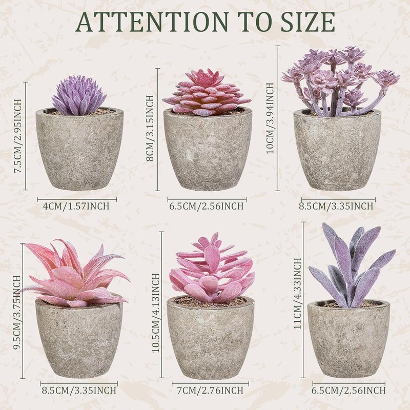 FineCheer Set of 6 Artificial Succulents Potted - Realistic Mini Fake Cactus Plants in Paper Pulp Pots, 2-4'' Mixed Sizes for Farmhouse Shelf, Bathroom, Coatrack Shelf, Bedroom Indoor(Elegant Style) - Image 2
