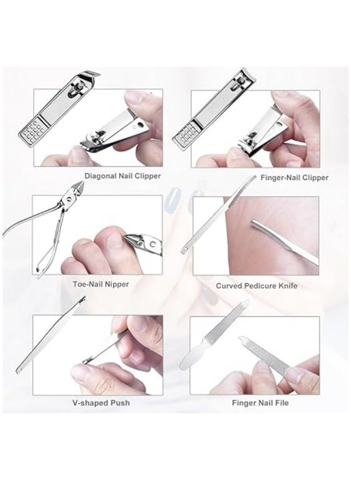 مجموعة مقصات الأظافر للرجال والنساء، هدية مجموعة مانيكير 19 قطعة من الفولاذ المقاوم للصدأ، أدوات العناية بالأظافر مع حقيبة سفر فاخرة. - Image 4