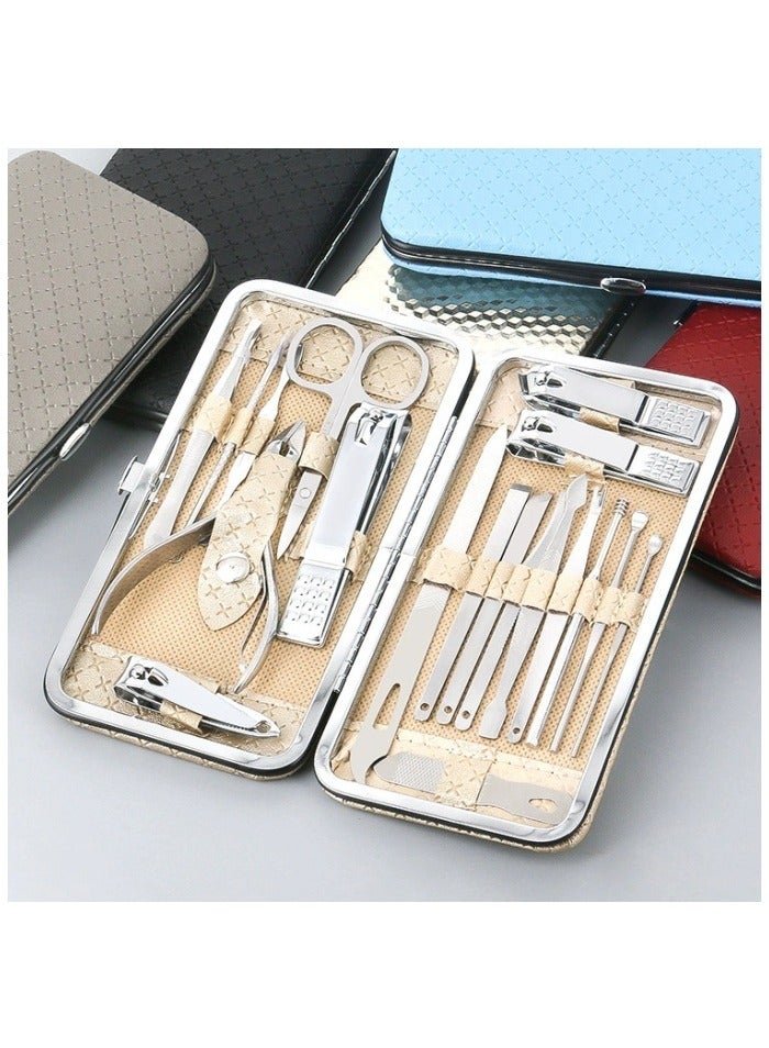 مجموعة مقصات الأظافر للرجال والنساء، هدية مجموعة مانيكير 19 قطعة من الفولاذ المقاوم للصدأ، أدوات العناية بالأظافر مع حقيبة سفر فاخرة. - Image 2