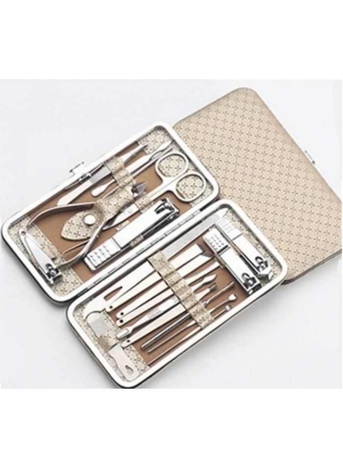 مجموعة مقصات الأظافر للرجال والنساء، هدية مجموعة مانيكير 19 قطعة من الفولاذ المقاوم للصدأ، أدوات العناية بالأظافر مع حقيبة سفر فاخرة. - Image 1