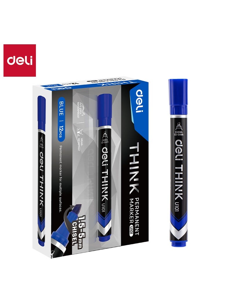Deli علامة دلي EU10130 دائمة 12 قطعة/علبة - زرقاء - مثالية للكتابة، والتسمية، والتحديد طويل الأمد - Image 1