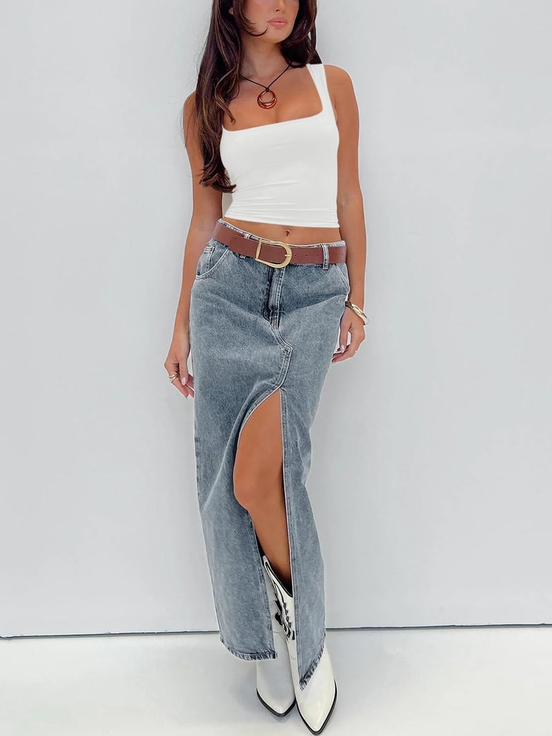 REORIA Women's Sexy Going Out Crop Tops Square Neck Double Lined 2025 Fashion Cute Basic Trendy Tank Tops Summer Y2k Teen Girls Clothing White Medium - Image 5