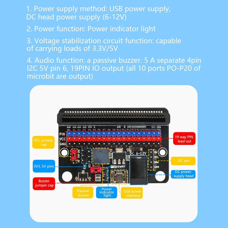 :Bit Extension Card with 19 PIN Access and Flexible Voltages Setting Perfectly for Classroom and Home Projects Educational Programming Tool - Image 2