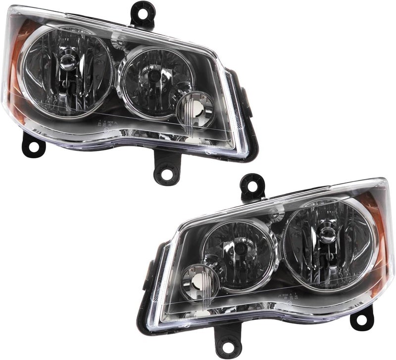 TRQ Driver & Passenger Side Headlight Assembly Set for Chrysler Town & Country and Dodge Grand Caravan - Image 2