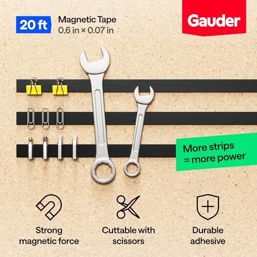 GAUDER Magnetic Tape Strong Self-Adhesive - Cut-to-Length Magnet Strip with High Magnetic Force - Heavy-Duty Adhesive Magnet Tape (20 ft x 0.6 in) - Image 3