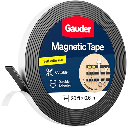 GAUDER Magnetic Tape Strong Self-Adhesive - Cut-to-Length Magnet Strip with High Magnetic Force - Heavy-Duty Adhesive Magnet Tape (20 ft x 0.6 in) - Image 1