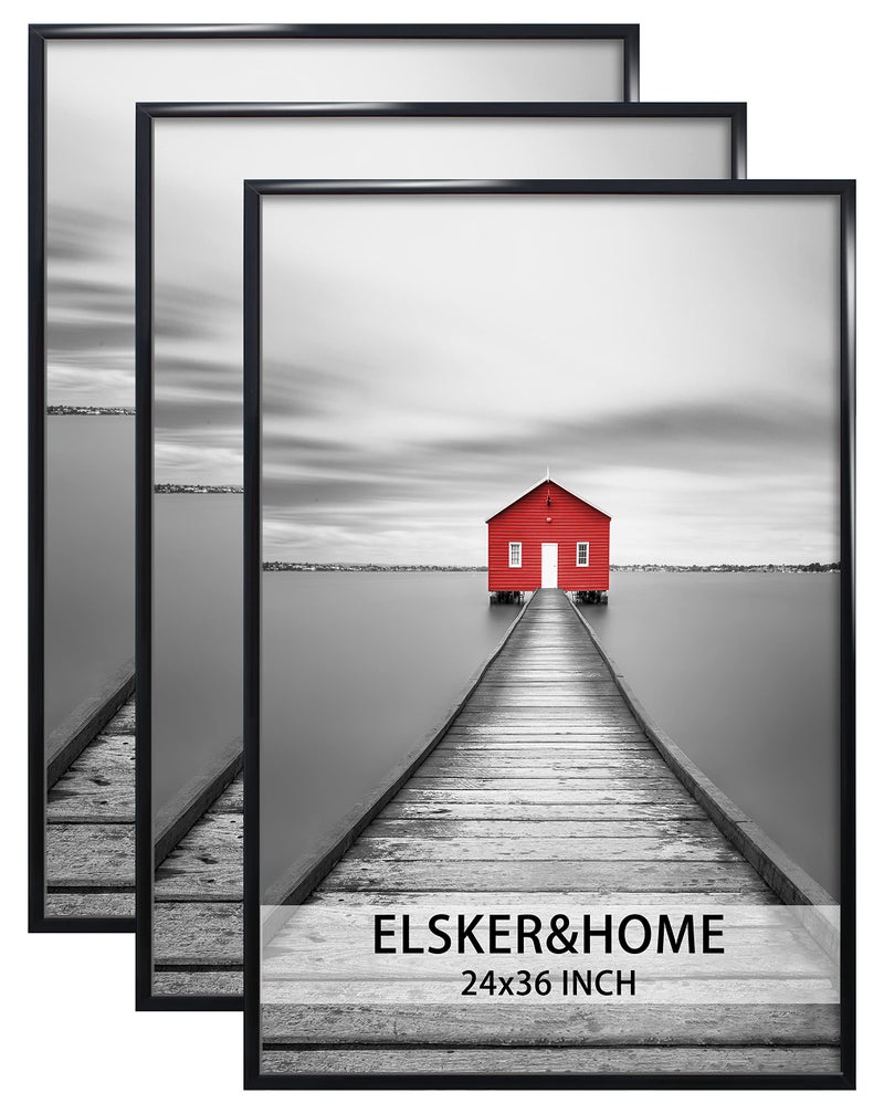 ELSKER&HOME 24x36 Poster Frame 3 Pack, Black Picture Frame for Horizontal or Vertical Wall Mounting, Sturdy and Scratch-proof - Image 1