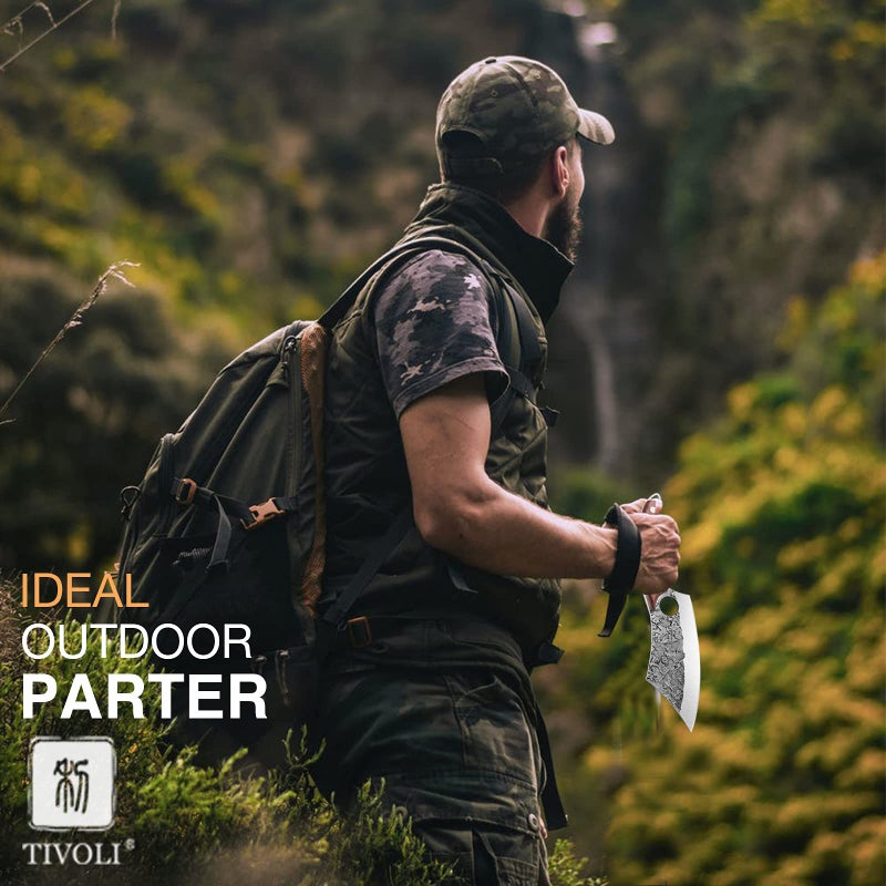 TIVOLI Meat Cleaver Knife, Hand Forged Full Tang Butcher knife for Meat Cutting, High Carbon Steel Viking Knife with Sheath for Kitchen Outdoor Camping BBQ Father's Day Christmas Gift Men Women - Image 5