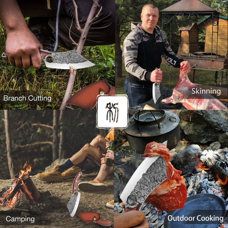 TIVOLI Meat Cleaver Knife, Hand Forged Full Tang Butcher knife for Meat Cutting, High Carbon Steel Viking Knife with Sheath for Kitchen Outdoor Camping BBQ Father's Day Christmas Gift Men Women - Image 4