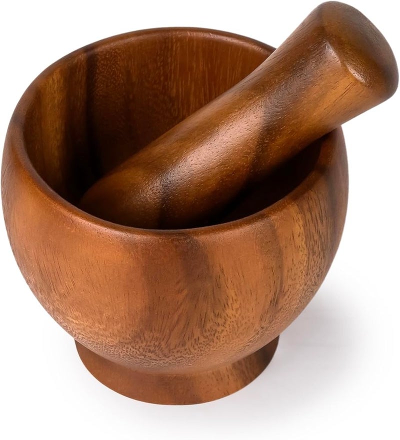 Billi Acacia Wood Mortar and Pestle Set – Ø12.5 x H10.5 cm Mortar, Ø4 x H14 cm Pestle – Durable Natural Wood Spice Grinder for Kitchen - Image 3