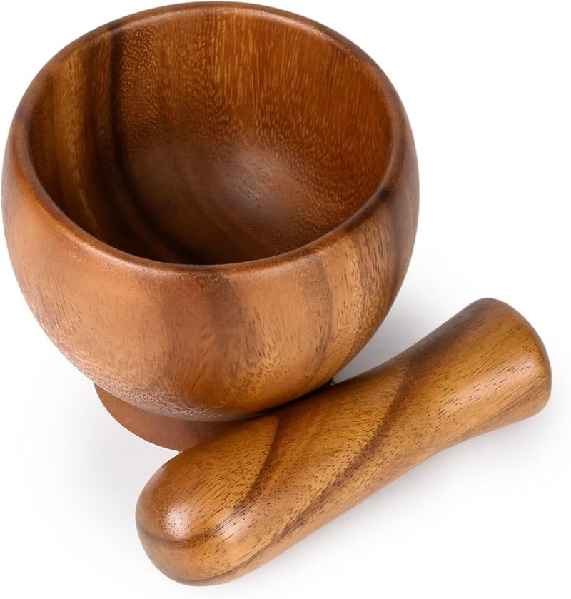 Billi Acacia Wood Mortar and Pestle Set – Ø12.5 x H10.5 cm Mortar, Ø4 x H14 cm Pestle – Durable Natural Wood Spice Grinder for Kitchen - Image 4