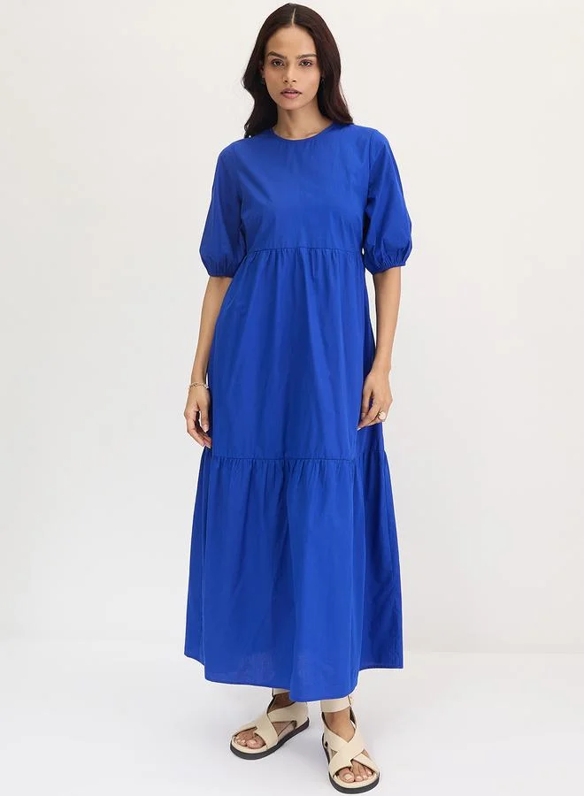 فيميلا فستان طويل أزرق قطني بطبقات