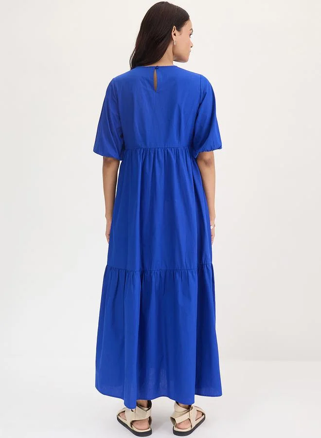 فيميلا فستان طويل أزرق قطني بطبقات