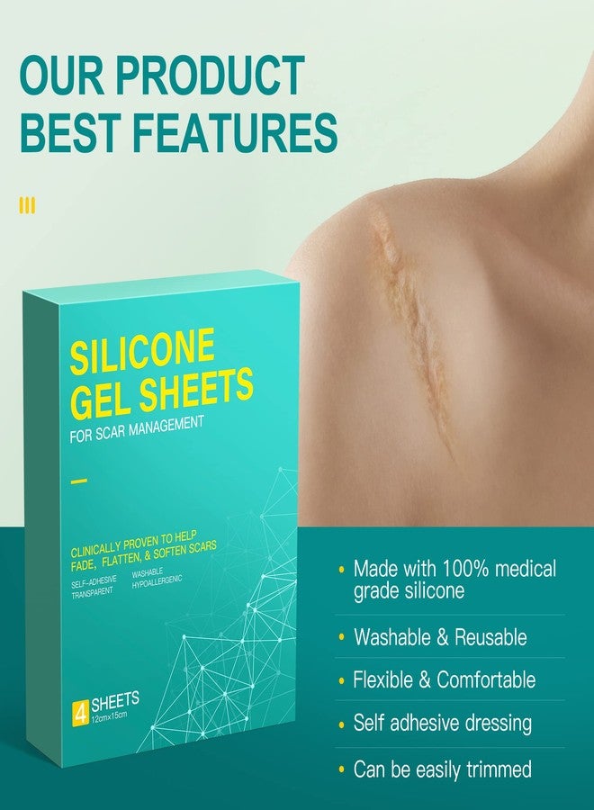 Nubical Medical Grade Big Silicone Scar Sheets 6" x 5", 4 Patches, Silicone Gel Sheets for Scars Treatment, Scar Removal Wound Care Product (green) - Image 3