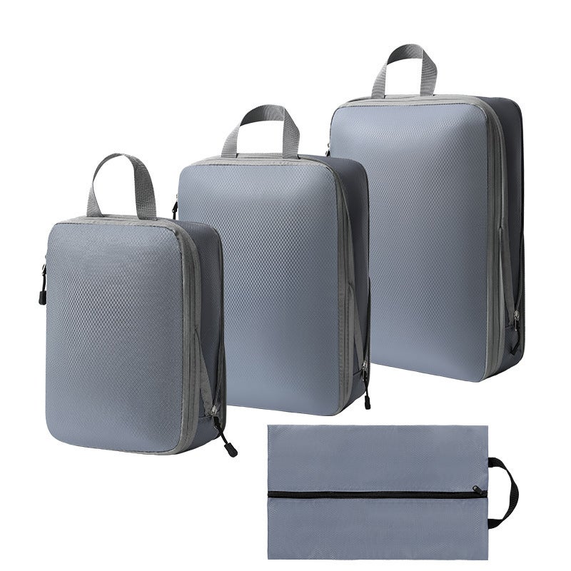 Travel Organizer Packing Cubes LuggageThree-piece set + shoe bag (gray four-piece set) Three-piece set + shoe bag (gray four-piece set)