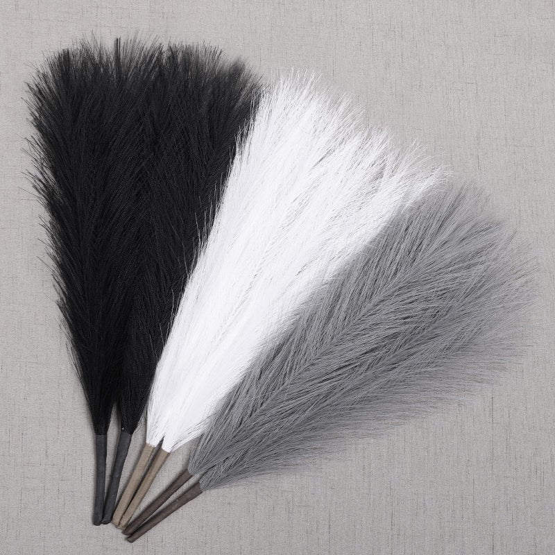 UREYMX Faux Pampas Grass Decor 17.7 Inch 30pcs, Artificial Pampas Grass Fluffy Home Decor, Short Vase Room Decor pompous Grass Flower Arrangement for Boho Home Wedding Decoration (Black,White,Grey) - Image 1