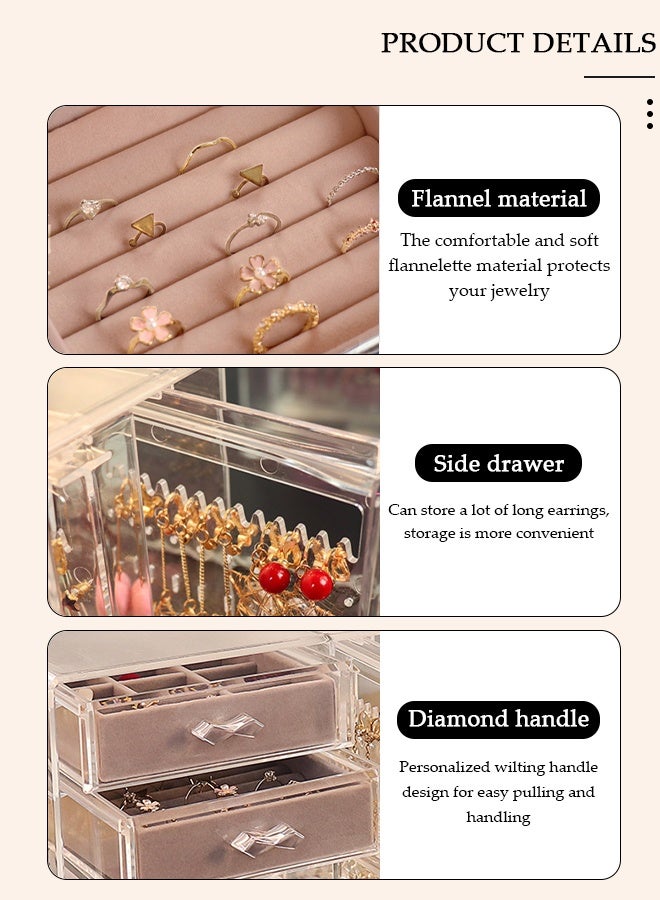 DUNISO صندوق تنظيم المجوهرات الأكريليكي، حامل حلق منظم للحلي الشفافة مع 4 أدراج مخملية للأقراط والخواتم والقلائد والأساور، علبة عرض هدية للنساء والفتيات - Image 5