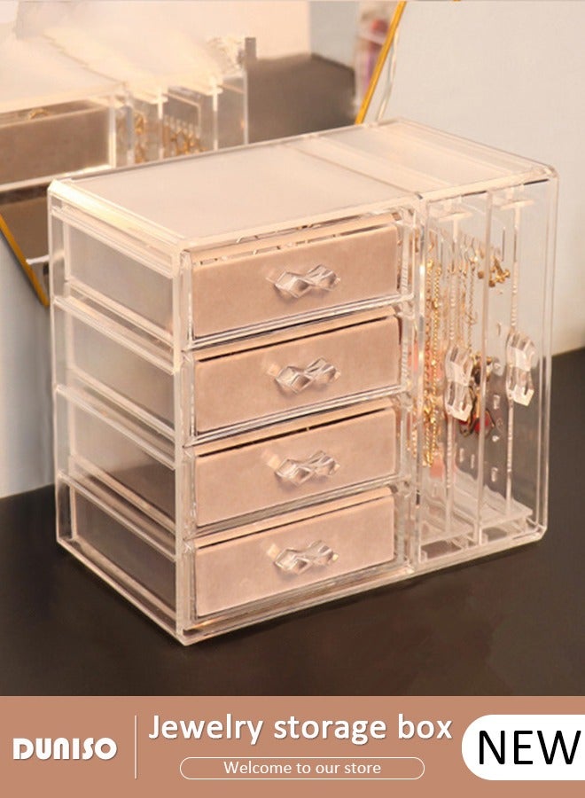 DUNISO Acrylic Jewelry Organizer Box, Clear Earring Holder Jewelry Hanging Boxes with 4 Velvet Drawers for Earrings Ring Necklace Bracelet, Display Case Gift for Women Girls  - Image 1