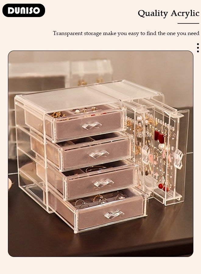 DUNISO Acrylic Jewelry Organizer Box, Clear Earring Holder Jewelry Hanging Boxes with 4 Velvet Drawers for Earrings Ring Necklace Bracelet, Display Case Gift for Women Girls  - Image 2
