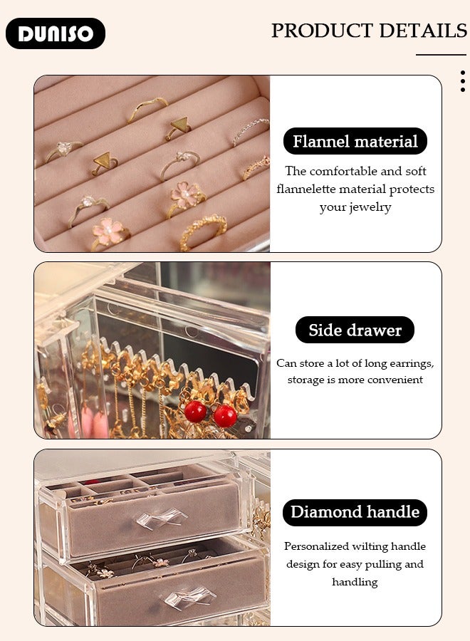 DUNISO Acrylic Jewelry Organizer Box, Clear Earring Holder Jewelry Hanging Boxes with 4 Velvet Drawers for Earrings Ring Necklace Bracelet, Display Case Gift for Women Girls  - Image 3