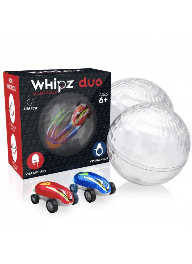 USA Toyz USA Toyz Whipz Duo Micro Racers Toy Cars for Kids - 2pk Mini Keychain Cars, Glow in The Dark LED Fast Pocket Racers Fidget Toys, 2 Mini Cars with 2 Racing Stunt Balls, 2 Clips, and 2 USB Chargers  - Image 1