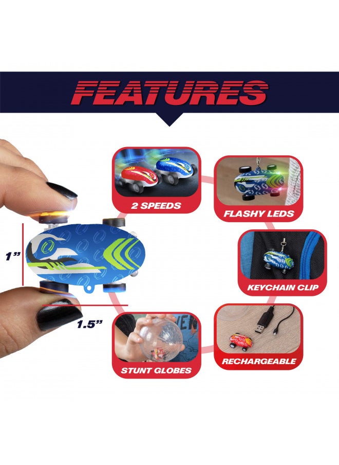 USA Toyz USA Toyz Whipz Duo Micro Racers Toy Cars for Kids - 2pk Mini Keychain Cars, Glow in The Dark LED Fast Pocket Racers Fidget Toys, 2 Mini Cars with 2 Racing Stunt Balls, 2 Clips, and 2 USB Chargers  - Image 2