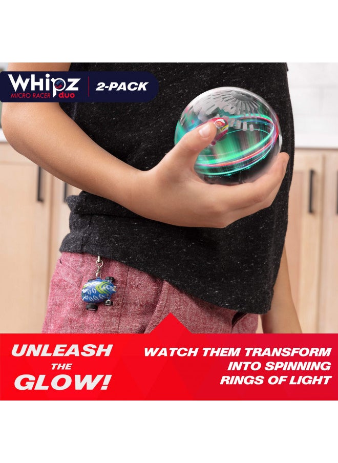 USA Toyz USA Toyz Whipz Duo Micro Racers Toy Cars for Kids - 2pk Mini Keychain Cars, Glow in The Dark LED Fast Pocket Racers Fidget Toys, 2 Mini Cars with 2 Racing Stunt Balls, 2 Clips, and 2 USB Chargers  - Image 3