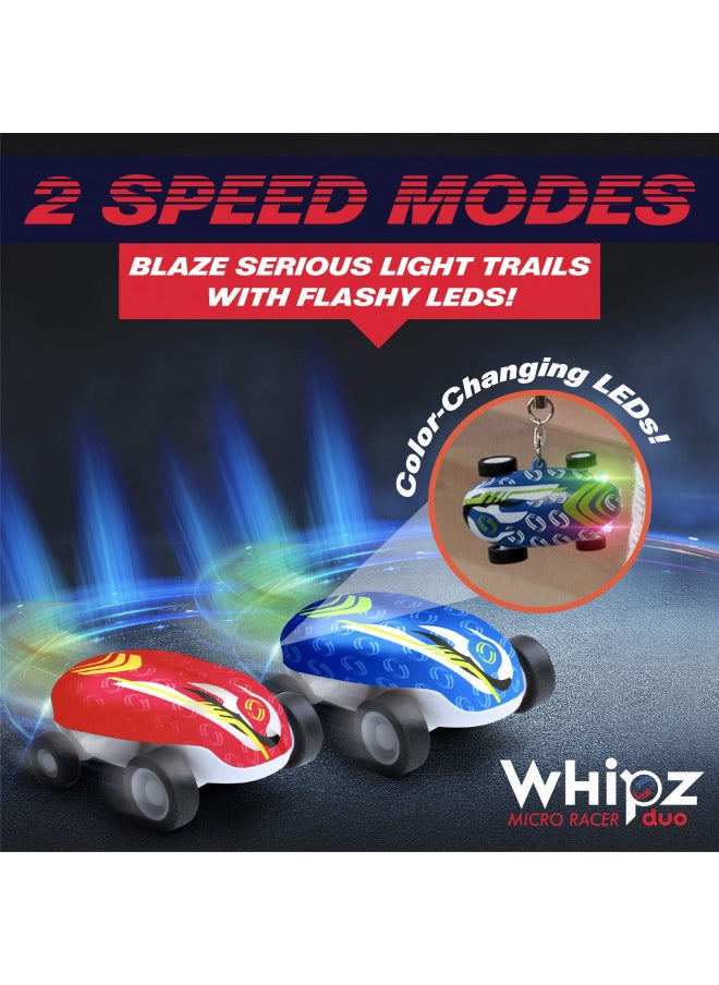 USA Toyz USA Toyz Whipz Duo Micro Racers Toy Cars for Kids - 2pk Mini Keychain Cars, Glow in The Dark LED Fast Pocket Racers Fidget Toys, 2 Mini Cars with 2 Racing Stunt Balls, 2 Clips, and 2 USB Chargers  - Image 4